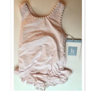 Bella Bliss pink Seersucker swimsuit size 3 months